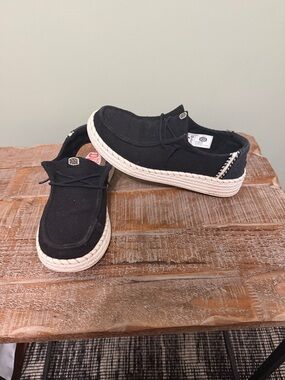 Hey Dude Black Canvas Slip-On Espadrille Sneakers